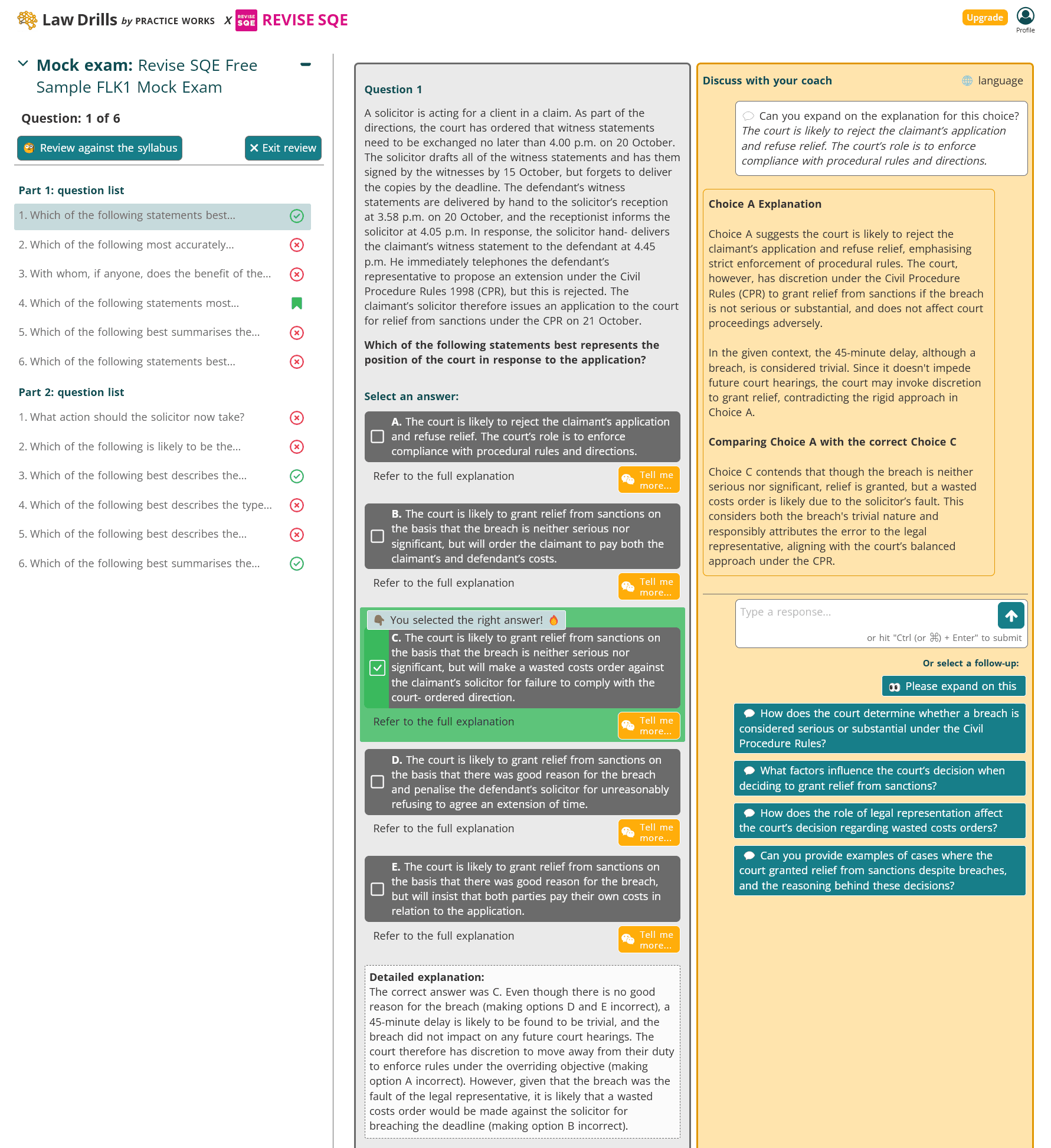 Law Drills AI coach providing personalised post-exam debrief and explanations